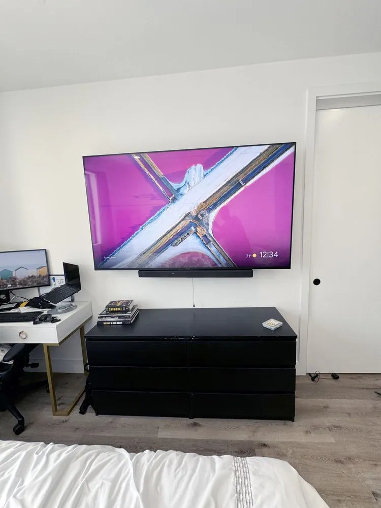 Professional TV wall installation in Los Angeles living room with concealed wiring